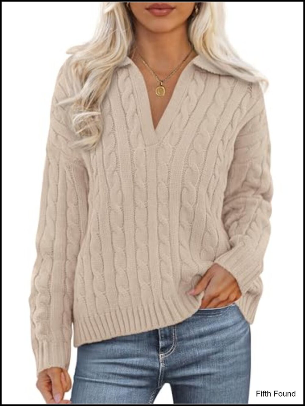 Women's Oversized Cable Knit V Neck Sweater